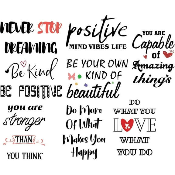 8 Sheets Motivational Text Wall Stickers Word Window Stickers PVC Waterproof Self Adhesive Wall Decals Removable for Window Decor Clings