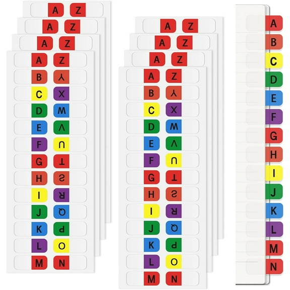 8 Sheets Multicolor Alphabet Stickers,A to Z 26 Sticky Letters Labels,Self-Adhesive Index Labels,Letters Tabs for Mark and Classification,Dividers Stickers for Contents Page
