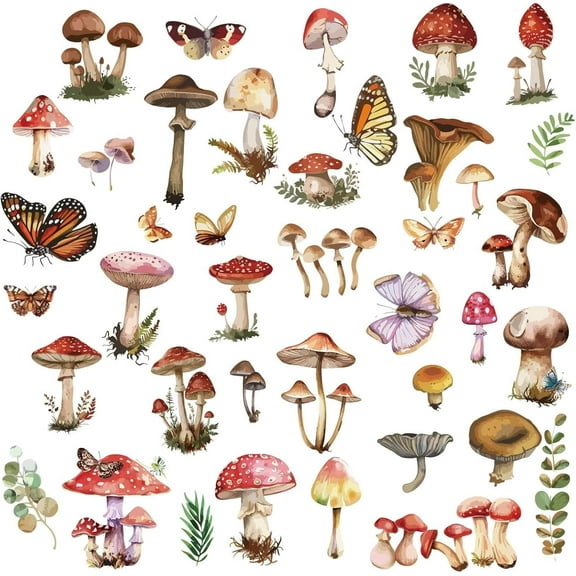 8 Sheets Mushroom Window Decals Self Adhesive PVC Wall Sticker Waterproof Window Cling Peel Stick Wall Decor for DIY Bedroom Living Room Stairway Nursery Home Decoration Glass Window