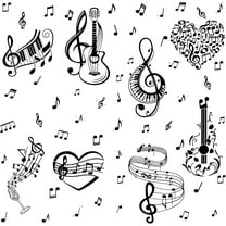 8 Sheets Musical Note Wall Stickers PVC Waterproof Self Adhesive Decals Piano Guitar Heart Rectangle Removable for Window Stairway Home Decoration Bedroom Bathroom TV Wall Art