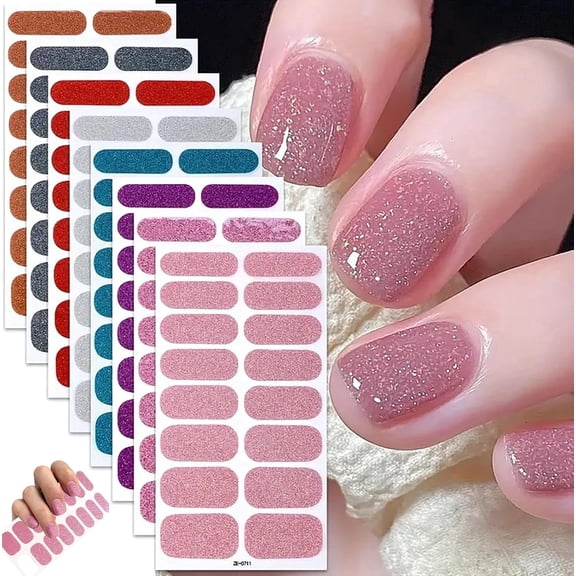 8 Sheets Nails Gel Stickers,Tutuviw Semi Cured Gels Nails Strips,Onion Powder Gel Film,Salon Quality Long Lasting Solid Full Nail Polish Sticker Wraps,Easy Application & Removal for Home Nails DIY