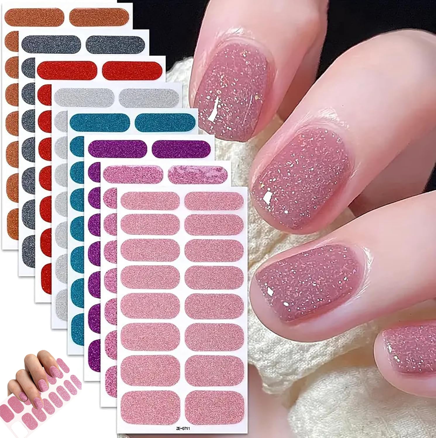 8 Sheets Nails Gel Stickers,Tutuviw Semi Cured Gels Nails Strips,Onion Powder Gel Film,Salon Quality Long Lasting Solid Full Nail Polish Sticker Wraps,Easy Application & Removal for Home Nails DIY