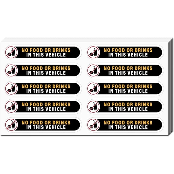8 Sheets No or Drink in This Vehicle Stickers Mini Vinyl Beverage Burger Stickers Black Coated Self Adhesive Waterproof Warning Decals Sign