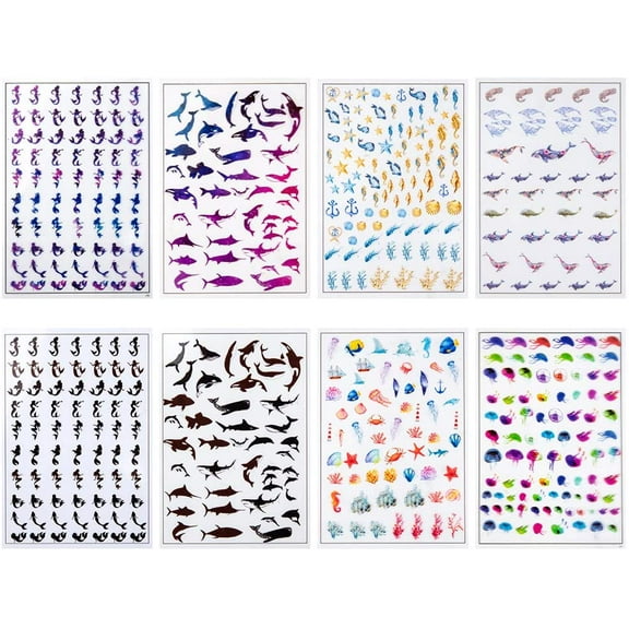 8 Sheets Ocean Decorative Films Non-Adhesive Transparent Image Sheets for Resin Crafting - Dolphin Jellyfish Mermaid Whale Shell Starfish Printed - Summer Decor