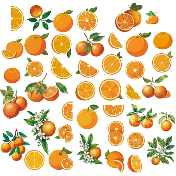 8 Sheets Orange Wall Stickers Fruit Stickers Window PVC Waterproof Self Adhesive Wall Decals Removable