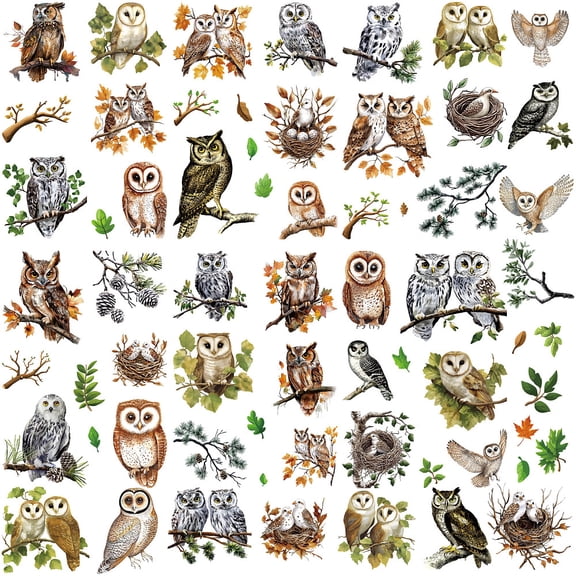 8 Sheets Owl Wall Stickers Animal Stickers Bird Window PVC Waterproof Self Adhesive Wall Decals Removable