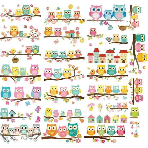 8 Sheets Owl Wall Stickers Bird Animal Window Stickers PVC Waterproof Self Adhesive Wall Decals Removable for Window Decor Clings Stairway Housewarming Gift