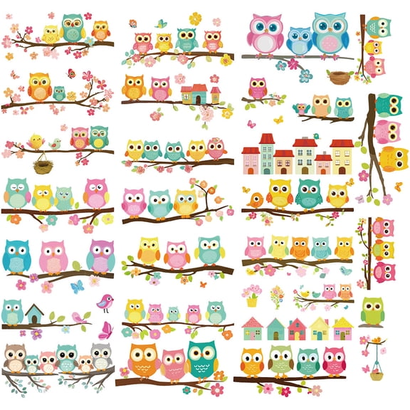 8 Sheets Owl Wall Stickers Bird Animal Window Stickers PVC Waterproof Self Adhesive Wall Decals Removable for Window Decor Clings Stairway Gift