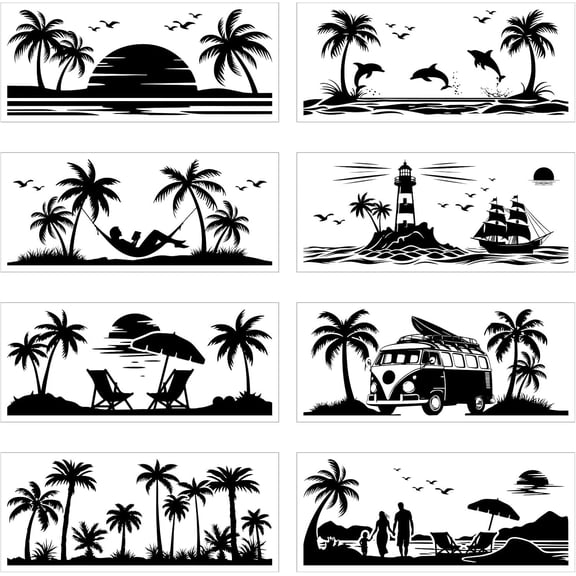 8 Sheets PVC Self Adhesive Stickers for Crafting Lantern Glass Jars Coconut Tree 90x210mm