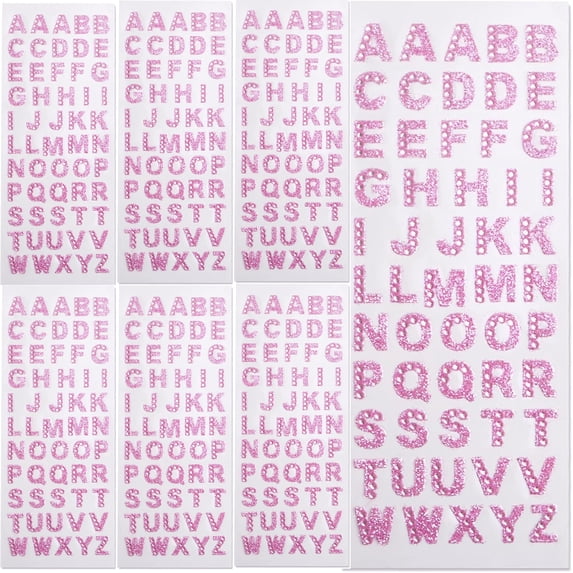 8 Sheets Pink Rhinestone Alphabet Stickers Glitter Letter A-Z Diamond Self-Adhesive Sticker Ornaments for DIY Gift Box Cards Personalized Decoration Craft Projects