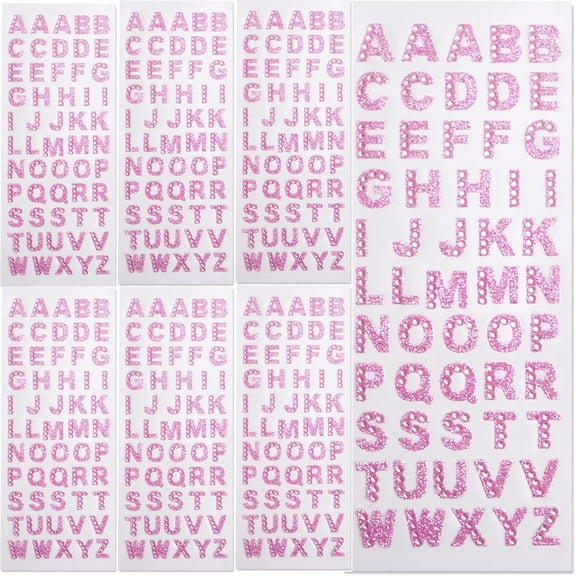 8 Sheets Pink Rhinestone Alphabet Stickers Glitter Letter A-Z Diamond Self-Adhesive Sticker Ornaments for DIY Gift Box Cards Personalized Decoration Craft Projects
