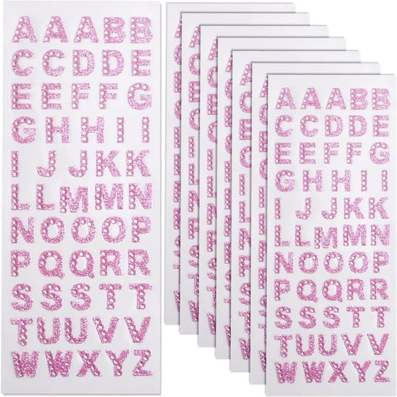 8 Sheets Rhinestone Alphabet Stickers Glitter Letter A-Z Diamond Self-Adhesive Sticker Ornaments for DIY Gift Box Cards Personalized Decoration Craft Projects, Pink