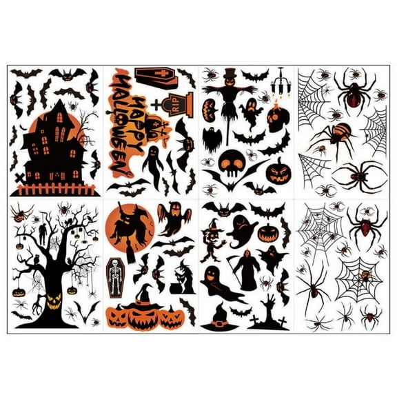8 Sheets/Set Spider Bat Pumpkin Witch Window Clings Stickers Glass Wall Door Decals Horror Scary Party Decor