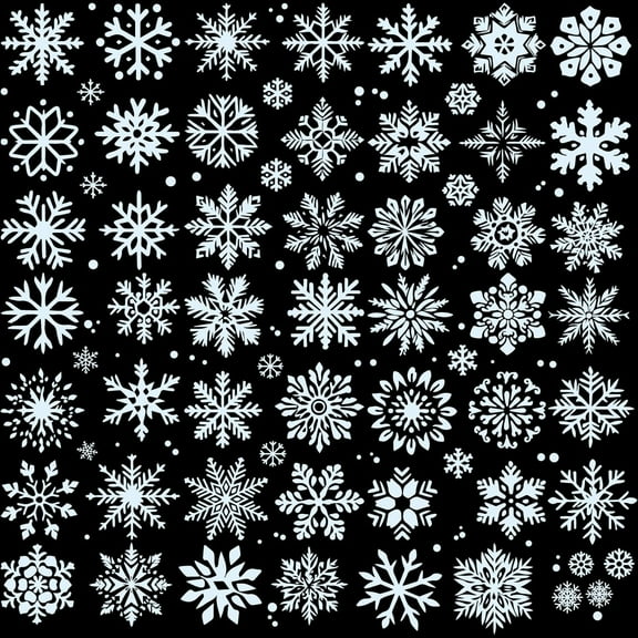 8 Sheets Snowflakes Window Stickers Winter Wall Decal Christmas Floral Clings Flower Self Adhesive PVC Waterproof Translucence Peel and Stick for DIY handcrafting