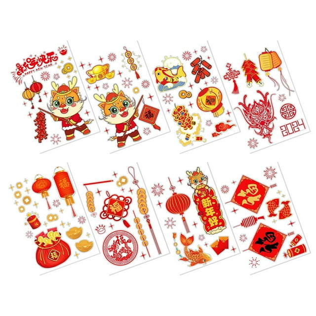 8 Sheets Stickers Chinese New Year Window Decorations Decals Glass Clings 2024 of The Dragon