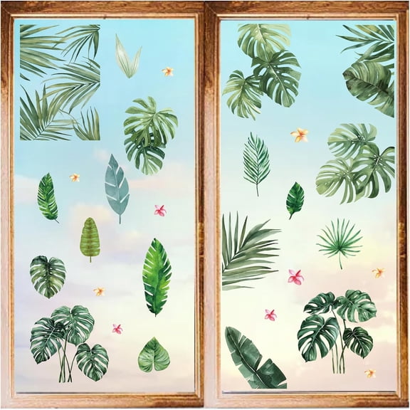 8 Sheets Turtle Leaf Wall Stickers Green Plant Flower Self Adhesive Wall Decals Window Clings Stickers Peel and Stick PVC Waterproof for Fridge Bedroom Bathroom Showcase Colorful
