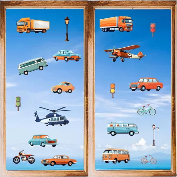 8 Sheets Vehicle Wall Stickers Car Bike Helicopter Self Adhesive Wall Decals Window Clings Stickers Peel and Stick PVC Waterproof for Bedroom Nursery Living Room Bath Dorm for DIY