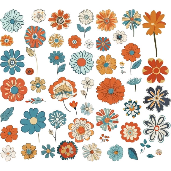 8 Sheets Vintage Floral Window Cling Wildflower Window Sticker Spring Summer Flower Boho Plastic Waterproof Adhesive Glass Decals Peel and Stick for DIY