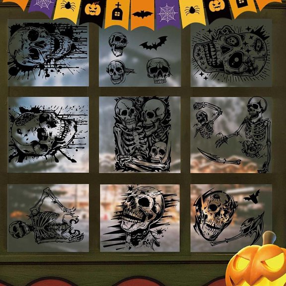 8 Sheets Wall Stickers Skeletons Window Clings Peel and Stick PVC Waterproof Self Adhesive Wall Decals Stickers DIY