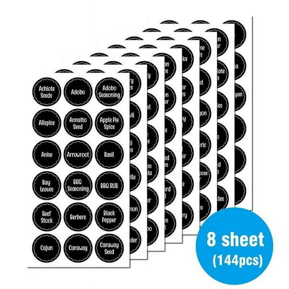 8 Sheets/set 144 Printed Spice Jar Labels and Food Storage Room Stickers with a Diameter of L6M6