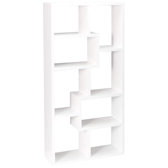 8-Shelf Bookcase - Modern Geometric Design - White Finish