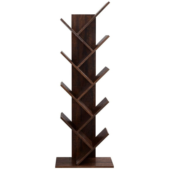 8-Shelf Wooden Tree Bookshelf, Bookcase, Walnut Color