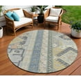 thumbnail image 1 of 8' Silver Beige And Gold Round Aztec Washable Indoor Outdoor Area Rug, 1 of 5