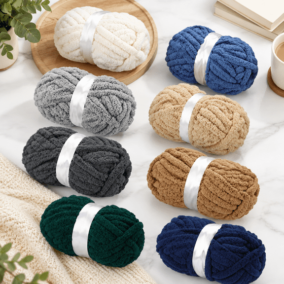 8 Skein Chunky Chenille Yarn Set Earthy Tones For Hand Knitting and Crocheting