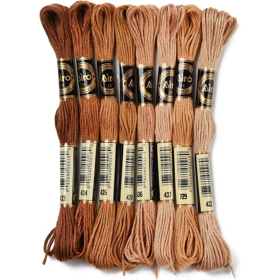 8 Skeins 6 Strands 70 Yards Gradient Brown Hand Embroidery Cross Stitch Floss Threads Yarn Friendship Bracelet String Polyester Thread for Making Sewing Clothing Jewelry Diy Needlework Craft Brown