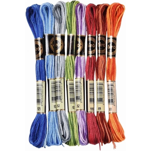 8 Skeins 6 Strands 70 Yards Variegated Embroidery Stitch Thread Gradient Color Friendship Bracelet Blue Cotton String Floss for Sewing Making Bracelet Knitting Stitching Craft Supply