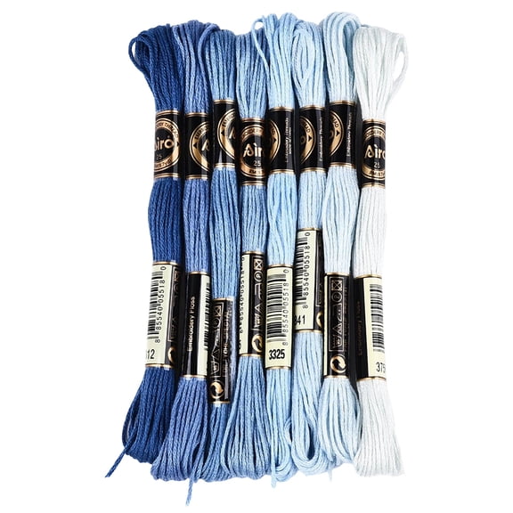 8 Skeins 6 Strands Blue Stitch Thread Variegated Gradient Embroidery Floss Polyester Friendship Bracelet String Yarn Threads Bulk DIY