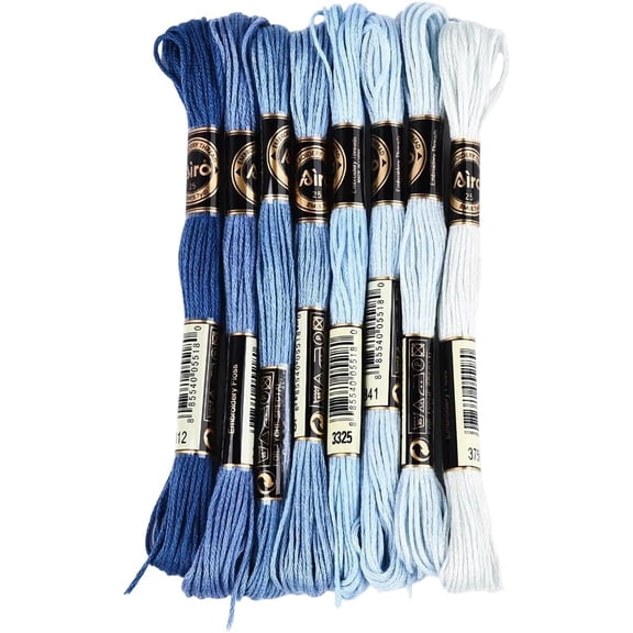 8 Skeins 6 Strands Blue Stitch Thread Variegated Gradient Embroidery Floss Polyester Friendship Bracelet String Yarn Threads Bulk