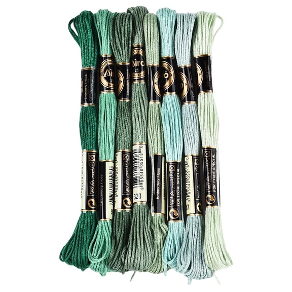 8 Skeins 6 Strands Green Variegated Embroidery Floss Thread Gradient Friendship Bracelet String Polyester Stitch Threads Bulk DIY