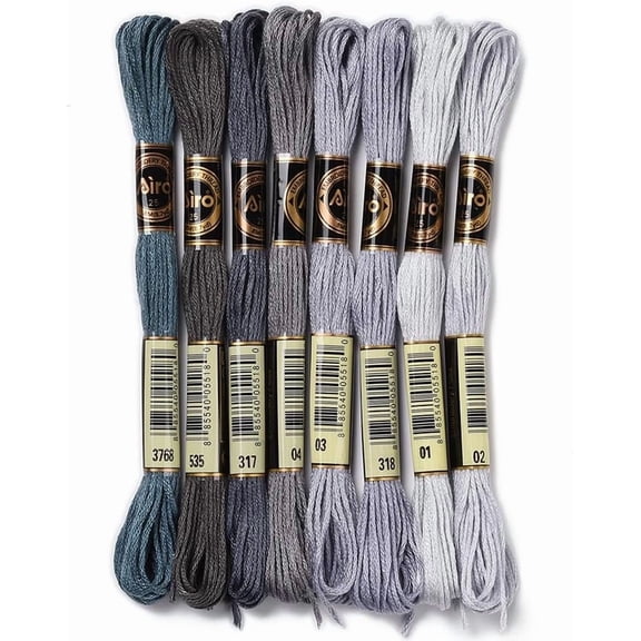 8 Skeins 8 Colors 6-Ply Polyester Embroidery Floss Stitch Threads Gradient Color Gray 0.5mm 8.75 Yards(8m)/Skein 8 colors