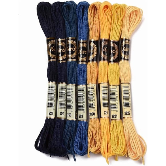 8 Skeins Embroidery Floss Bracelet Thread String 6 Strands Black Blue Yellow Gradient Stitch Friendship Needlepoint Yarn Threads for Sewing Bracelet Jewelry Making Stitch Crafts