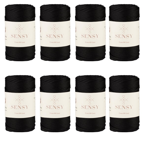 8 Skeins of Sensy Premium 3mm 131 Yards Polyester Rope 100% Polypropylene Cord Macrame Cord 3mm Crochet Bag Cord Macrame Rope Crochet Thread Gift for Knitter (Black)