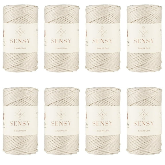 8 Skeins of Sensy Premium 3mm 131 Yards Polyester Rope 100% Polypropylene Cord Macrame Cord 3mm Crochet Bag Cord Macrame Rope Crochet Thread Gift for Knitter (Ecru)