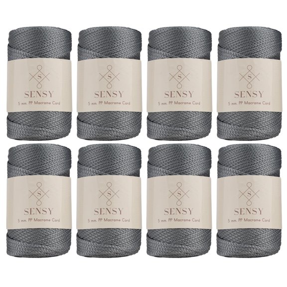 8 Skeins of Sensy Premium 5mm 104 Yards Polyester Rope 100% Polypropylene Cord Macrame Cord 5mm Crochet Bag Cord Macrame Rope Crochet Thread Gift for Knitter (Gray)
