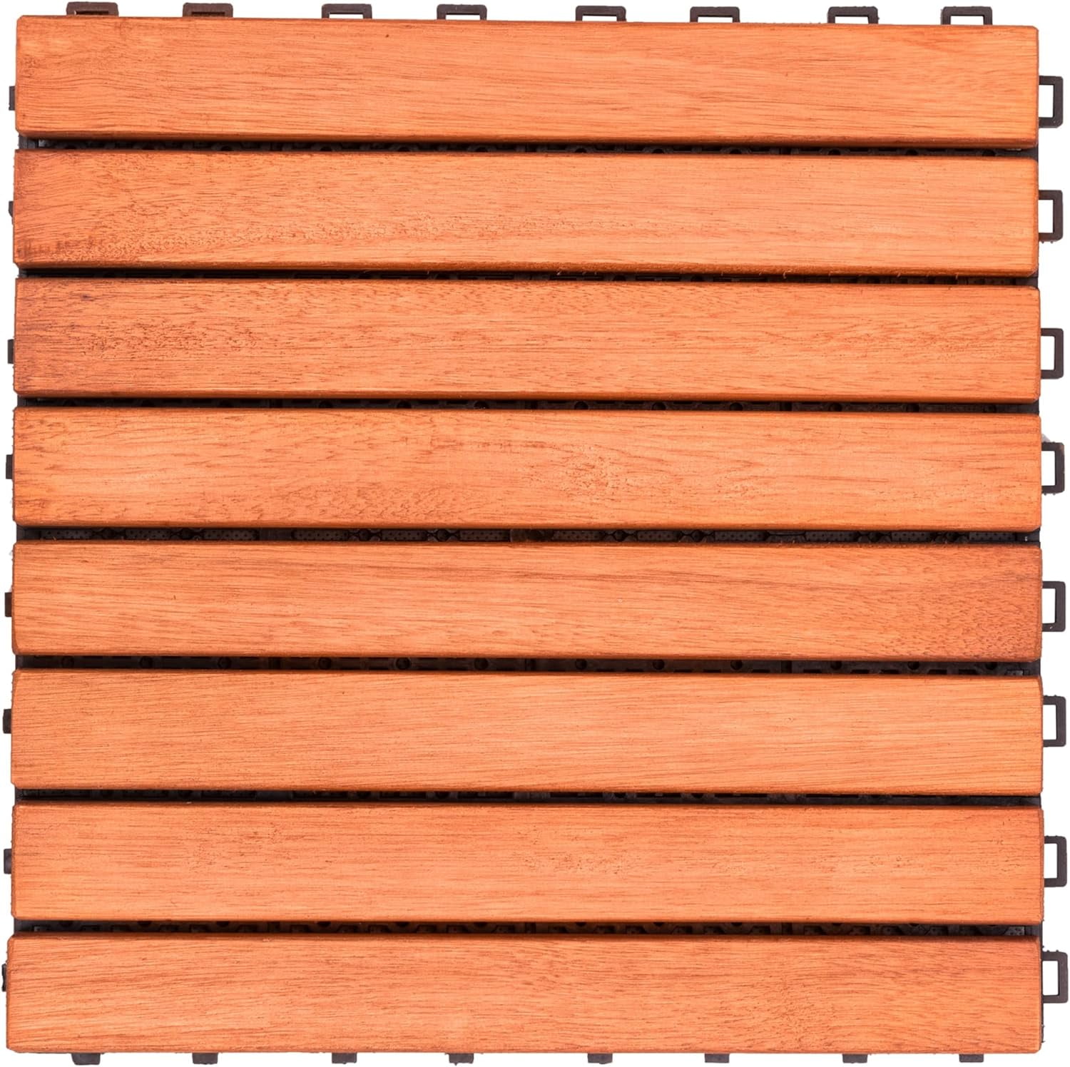 Kaia 11" Reddish Brown Eucalyptus Wood Interlocking Deck Tile Set