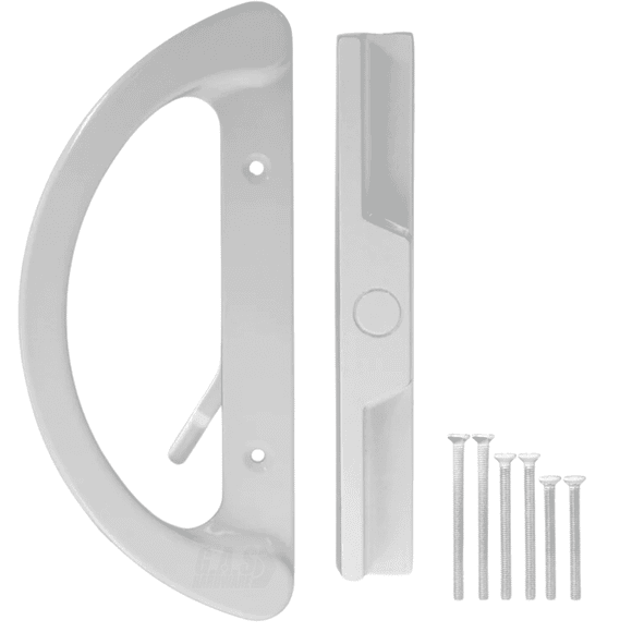 8" Sliding Patio Glass Door Handle Set Replacement – White Diecast Aluminum, Non-Keyed, Fits 3-15/16” Hole Spacing - Fix and Repair Door Hardware