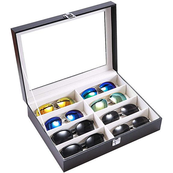 8 Slot Glasses Storage Case, Sunglass Tray, Multiple Eyeglasses Organizer Box (Black)