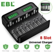 EBL 8 Bay LCD Battery Charger for Ni-MH AA AAA C D Rechargeable Batteries with 2A USB Port, Type C Input, Fast AA AAA Battery Charger