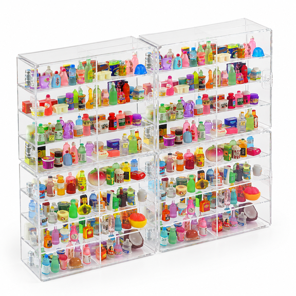 8-Slot Mini Collectibles Display Case 4-Pack, Stackable Wall-Mounted Organizer for Miniatures