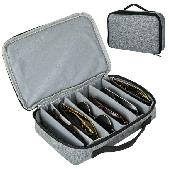 8-Slot Sunglasses Organizer Case with Adjustable Compartments, Portable and Lightweight Sunglasses Box for Men and Women, Sunglasses Case Organizer with Zipper Closure and Soft Lining