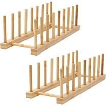 8-Slots Wooden Dish Rack Storage Organization Plate Rack Stand Pot Lid Holder Kitchen Cabinet Organizer