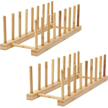 8-Slots Wooden Dish Rack Storage Organization Plate Rack Stand Pot Lid Holder Kitchen Cabinet Organizer