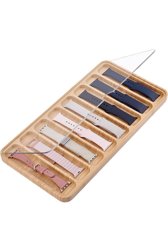 8 Slots Wooden Watch Band Organizer Watch Storage Case Tray Watch Band Organizer Case Dustproof Watch Band Storage Box with Clear Lid DIY