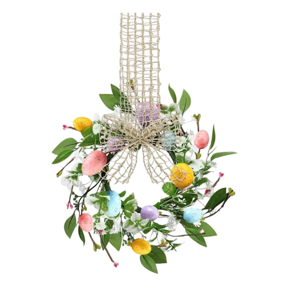 8" Small Easter Wreaths for Kitchen Cabinet Mini Spring Artificial Easter Egg Wreath with Ribbon Bow for Window Front Door Table Centerpiece Farmhouse Decor