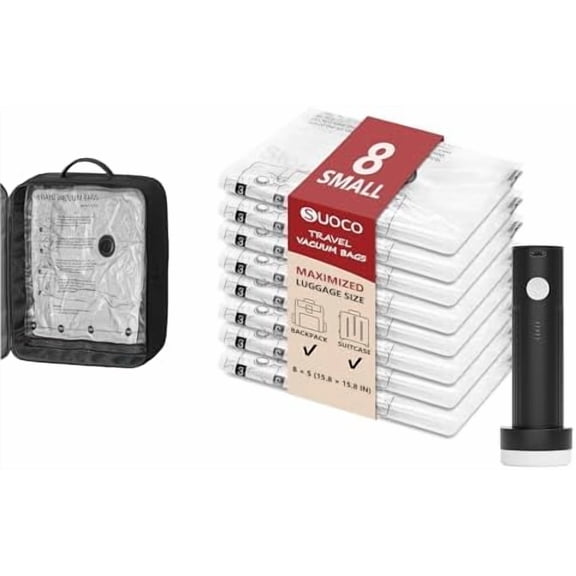 8 Small Travel Vacuum Storage Bags for Clothing with Rechargeable Electric Pump, Compression Packing Cubes Organizer for Luggage Suitcase, Space Saver Seal Bags for Vacation Cruise