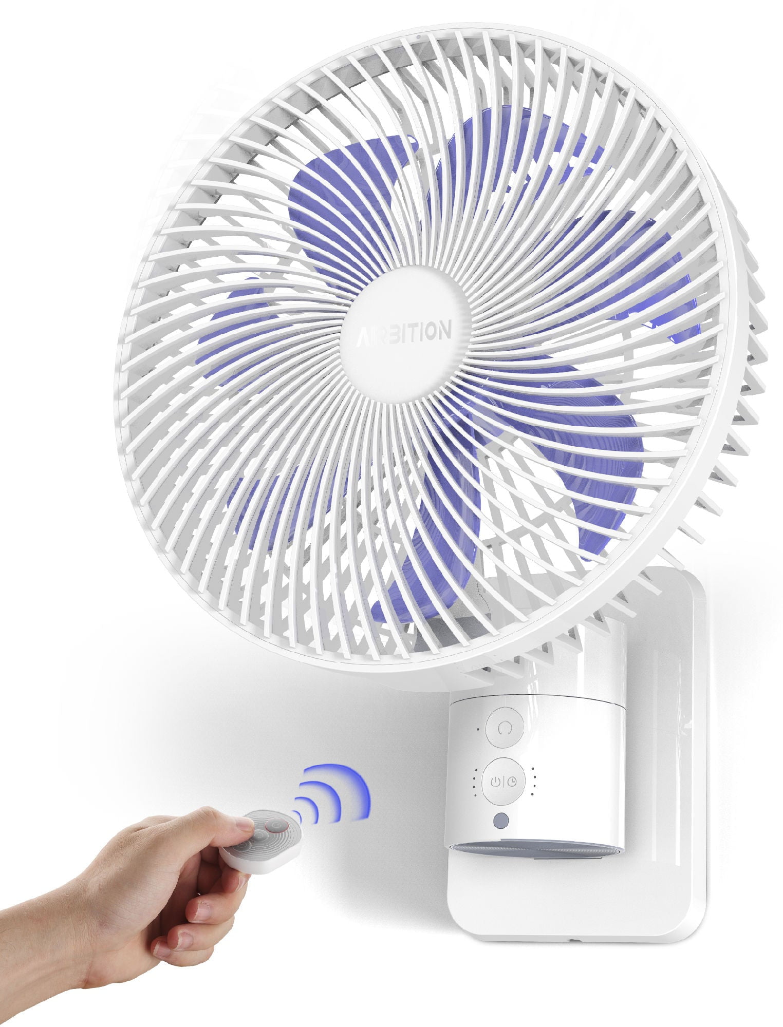 8' Small Wall Mount Fan with Remote Control; 90°Oscillating; 4 Speeds